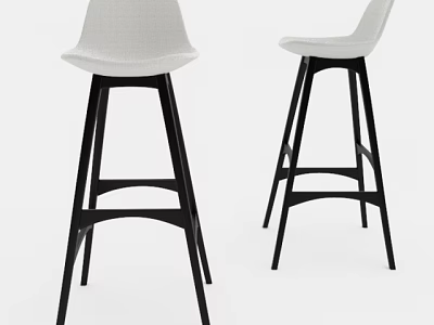 Modern Bar Stools With White Seats And Black Metal Legs Design 3d model