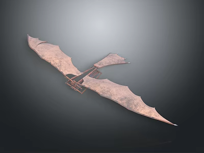 Vintage Flying Machine With Large Leather Wings And Metal Frame Structure 3d model