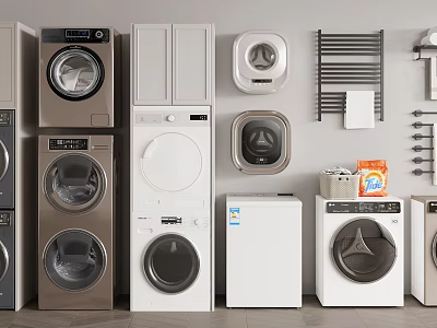 Modern Washing Machines With Different Styles Front Load Top Load And White Colors 3d model