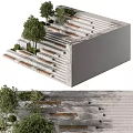 Modern Outdoor Concrete Staircase With Trees Greenery And Wooden Steps