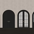 Black Arched Double Doors With Golden Handles And Glass Panels Interior