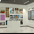 Modern Tech Exhibition Space With Central Display Stand Electronic Devices And Large Screen 3d model