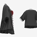 Black Lace Trimmed Coat With Red Corset Top And Black Skirt Outfit
