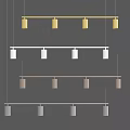 Modern Linear Chandelier With Multiple Cylindrical Shades And Metal Frame Design 3d model