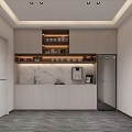 Modern Pantry Interior Design Featuring Marble Countertop Coffee Machine And Storage Shelves 3d model