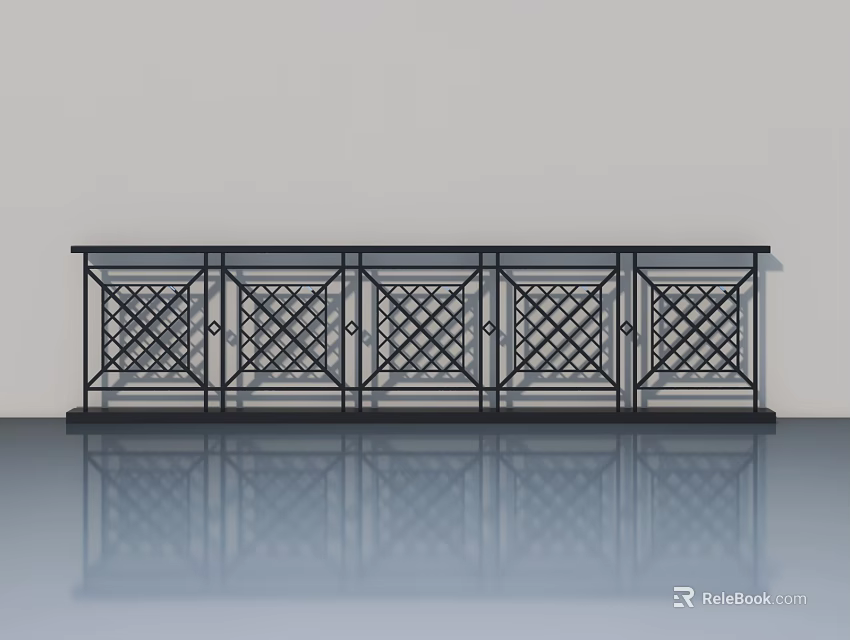 Modern Black Iron Swing Door With Intricate Lattice Design For Home Decoration 3d model 