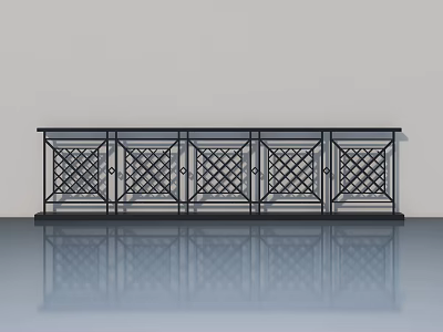 Modern Black Iron Swing Door With Intricate Lattice Design For Home Decoration 3d model