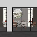 Modern Sliding Glass Doors with Black Frames for Bright Interior Dining Space 3d model