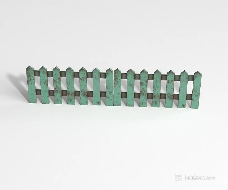 Green Wooden Picket Fence With Rustic Weathered Design For Garden Decoration 3d model 