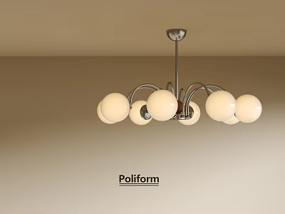 Poliform Modern Chandelier with White Spherical Glass Shades and Metal Frame 3d model