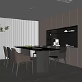 Modern Restaurant Interior With Gray Cabinets Black Dining Table And Warm Lighting