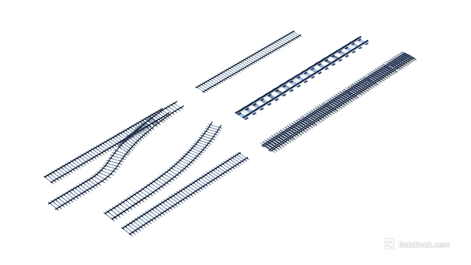 Railroad Track Components For Road Infrastructure Including Straight Curved And Switch Rails 3d model 