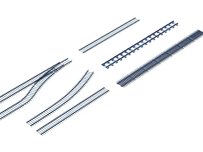 Railroad Track Components For Road Infrastructure Including Straight Curved And Switch Rails 3d model