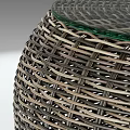 Round Rattan Coffee Table With Glass Top And Woven Natural Texture
