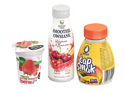 Delicious Assorted Beverages Including Strawberry Yogurt Cherry Oat Smoothie And Banana Fruit Drink 3d model