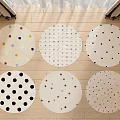 Round Rugs With Various Colored Polka Dot Patterns On Wooden Floor 3d model