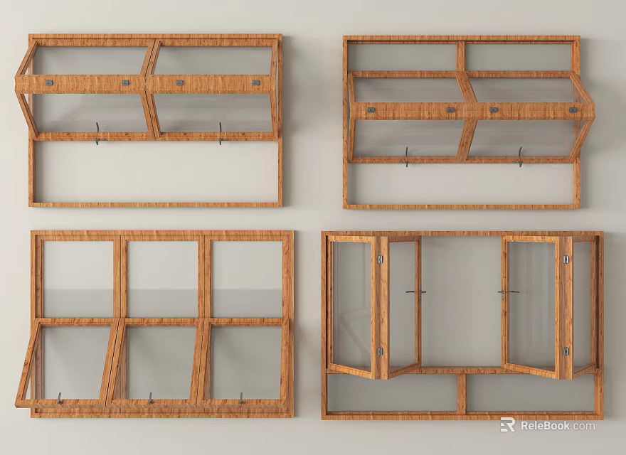 Wooden Windows Displaying Various Opening Styles And Structural Designs 3d model