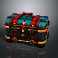 Vintage Decorative Storage Chest With Blue Red Finish And Gold Metal Accents