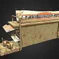 Vintage Food Truck With Outdoor Seating Striped Awning And Menu Board