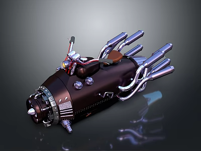 Futuristic Vehicle With Multiple Exhaust Pipes Metallic Body And Leather Seat 3d model