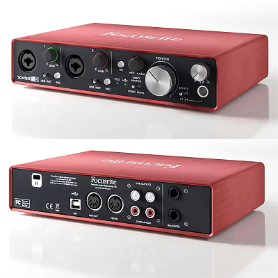 Red Focusrite Scarlett USB Audio Interface With Headphone Output And Microphone Input 3d model
