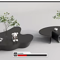 Unique Modern Coffee Table Designs With Black White Marble And Small Decorative Trees 3d model