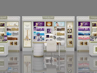Elegant Tergal Cosmetics Display Shelves With Skincare Products And Retail Showcase Design 3d model