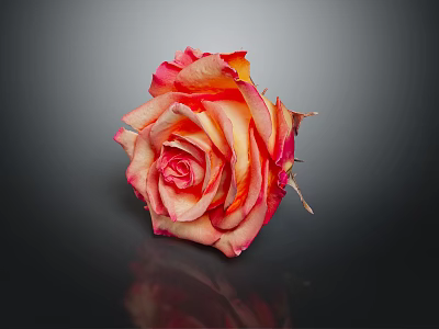 Pink And Orange Gradient Rose On Black Background With Reflection 3d model