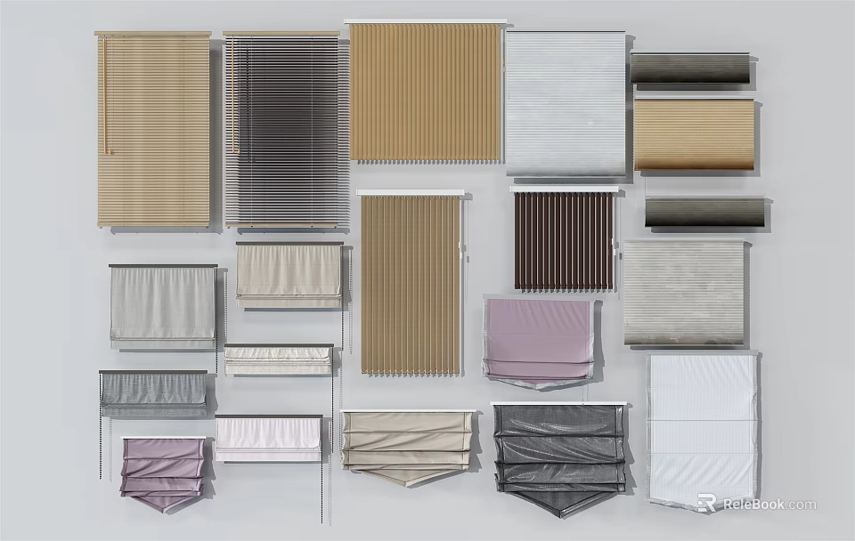 Various Styles Curtains Including Roller Roman Vertical In Multiple Colors For Home Decor 3d model 
