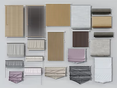 Various Styles Curtains Including Roller Roman Vertical In Multiple Colors For Home Decor 3d model