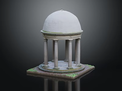 Classical Architectural Model With White Dome And Stone Columns On Square Base With Grass 3d model