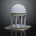 Classical Architectural Model With White Dome And Stone Columns On Square Base With Grass