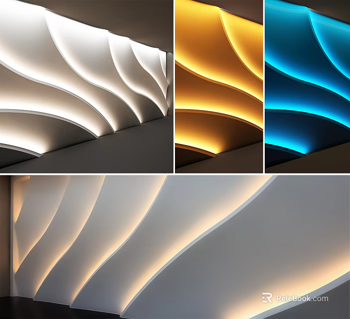 Modern Background Wall With Wavy Design And Colorful Lighting Effects 3d model 