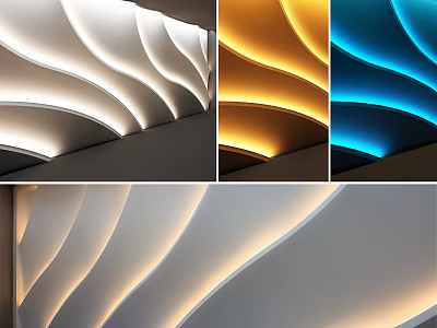 Modern Background Wall With Wavy Design And Colorful Lighting Effects 3d model