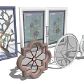 Decorative Stained Glass Windows With Various Designs And Floral Patterns 3d model