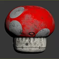 Red Mushroom Shaped Household Item With White Spots Top Gray Base And Blue Small Lights