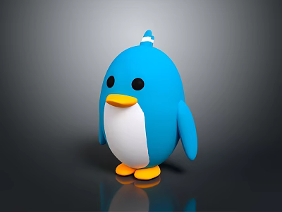 Cute Penguin Toy With Blue Body White Belly Yellow Beak And Feet 3d model