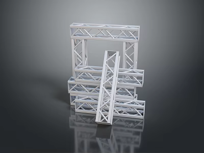 Elegant Modern Landscape with Stacked White Metal Truss Structures and Shiny Reflections 3d model