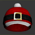 Red Santa Style Hat with White Pom Pom Black Band Gold Buckle and White Brim