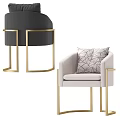 Modern Single Sofa with Black Light Gray Upholstery Gold Metal Legs and Geometric Pattern Cushion