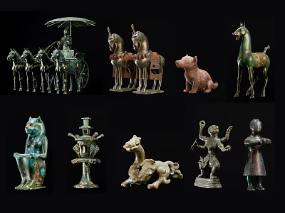 Ancient Style Ceramic Vessels With Animal Shaped And Humanoid Figurines Decorative Crafts 3d model