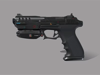 Black Modern Tactical Pistol With Ergonomic Grip And Tactical Attachments Design 3d model