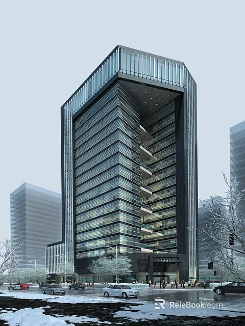 Modern High Rise Office Building With Glass Curtain Walls Sleek Lines And Urban Skyline 3d model 