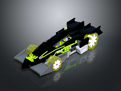Black Toy Racing Car with Neon Green Accents and White Wheels 3d model