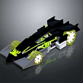 Black Toy Racing Car with Neon Green Accents and White Wheels