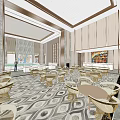 Modern Luxury Sales Office Spacious Lobby With Marble Tables Chandeliers Artwork And Natural Light