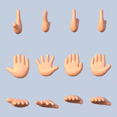 Various 3D Hand Gestures in Different Poses on Light Blue Background 3d model