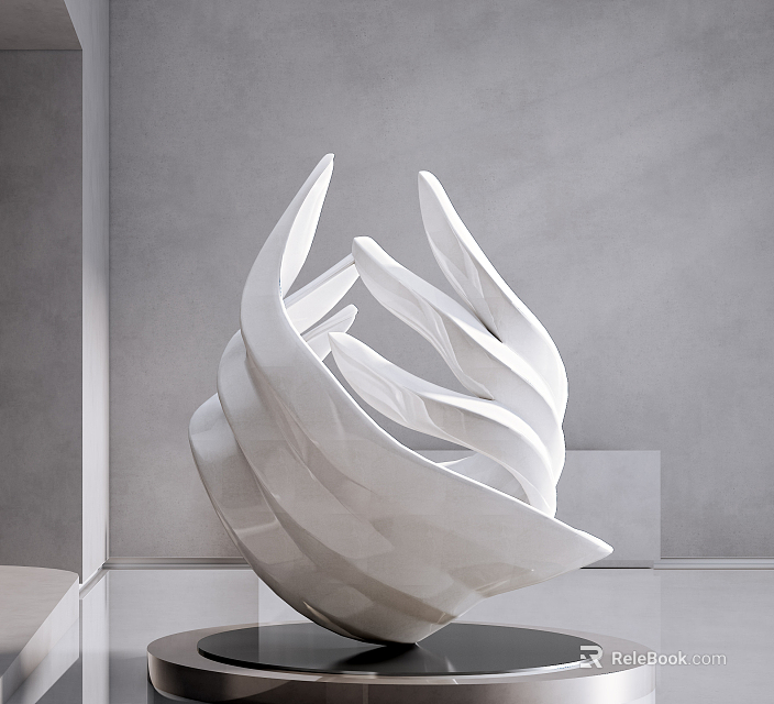 Abstract White Sculpture Carving With Curved Lines In Modern Grey Interior 3d model 