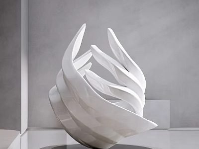 Abstract White Sculpture Carving With Curved Lines In Modern Grey Interior 3d model