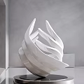 Abstract White Sculpture Carving With Curved Lines In Modern Grey Interior